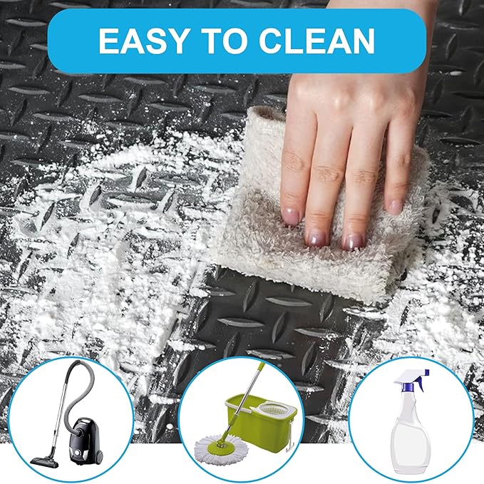 OrangeStar 4 x 10 Ft Garage Floor Mat, Diamond Plate PVC Garage Flooring Roll for Under Car, Heavy Duty Parking Mats, Black