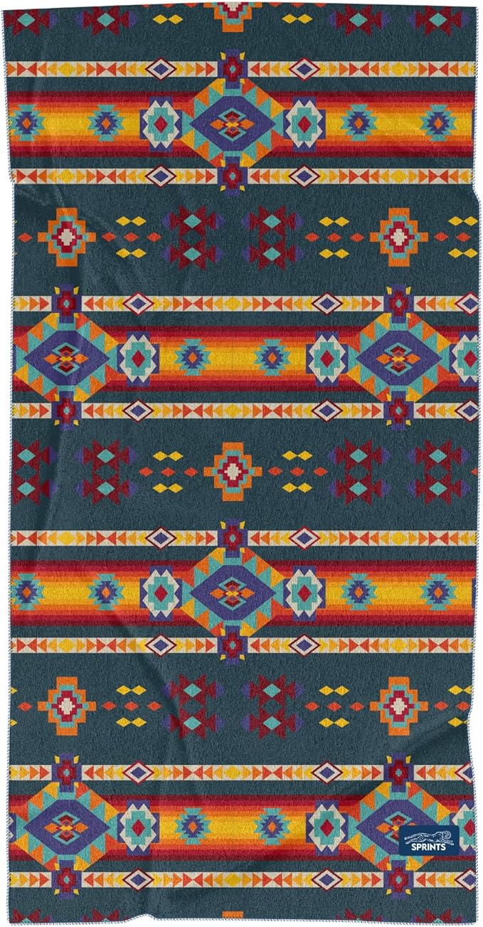 Sprints Athletic Running Towel, Full-Sized, Car Seat Cover - Performance Microfiber (Aztec Artisans & Chocolate Currency)
