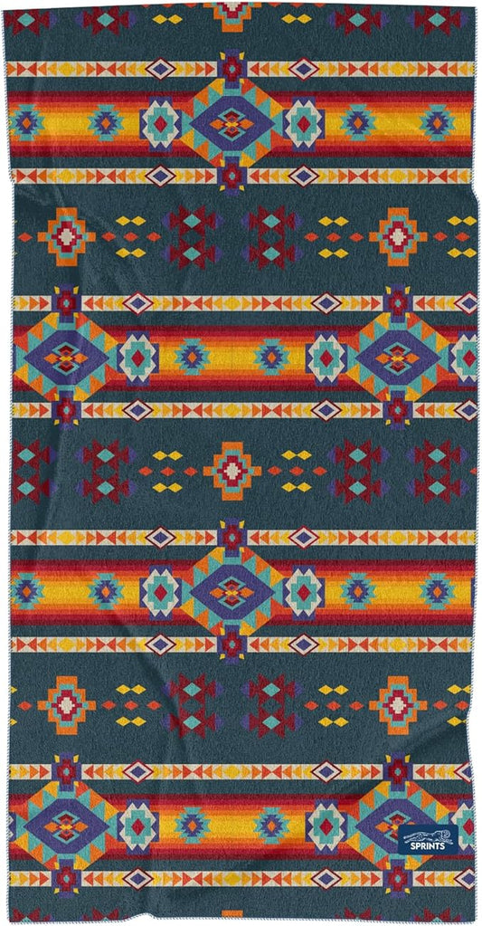 Sprints Athletic Running Towel, Full-Sized, Car Seat Cover - Performance Microfiber (Aztec Artisans & Chocolate Currency)