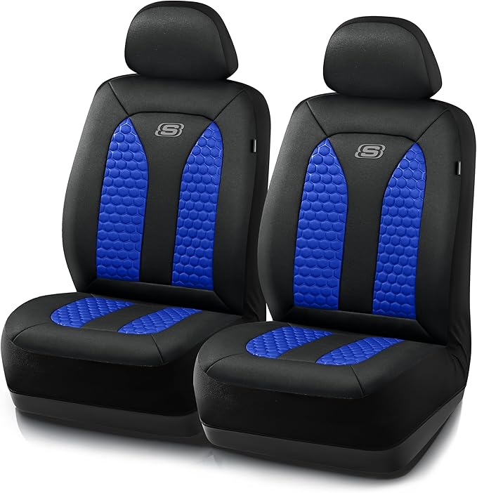 Skechers Memory Foam™ Car Seat Covers, Hexcomb Breathable Thick Seat Covers Two Front Seat Covers, Airbag Compatible, Automotive Comfort & Protection for Most Cars,Van,Trucks, SUVs (Blue,Two Front)
