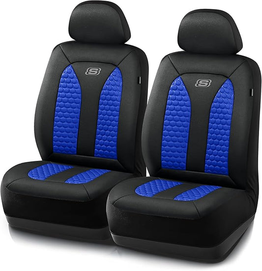 Skechers Memory Foam™ Car Seat Covers, Hexcomb Breathable Thick Seat Covers Two Front Seat Covers, Airbag Compatible, Automotive Comfort & Protection for Most Cars,Van,Trucks, SUVs (Blue,Two Front)