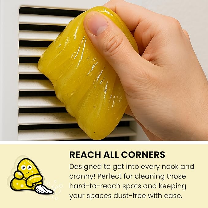 Slime Buddies Cleaning Slime | (3 Pack) 1 Lemon, 1 Apple, 1 Strawberry Scented Car Cleaning Gel | Car Interior, Cup Holder, & Keyboard Detailing Tool | Reusable Putty for Loose Dust & Dirt