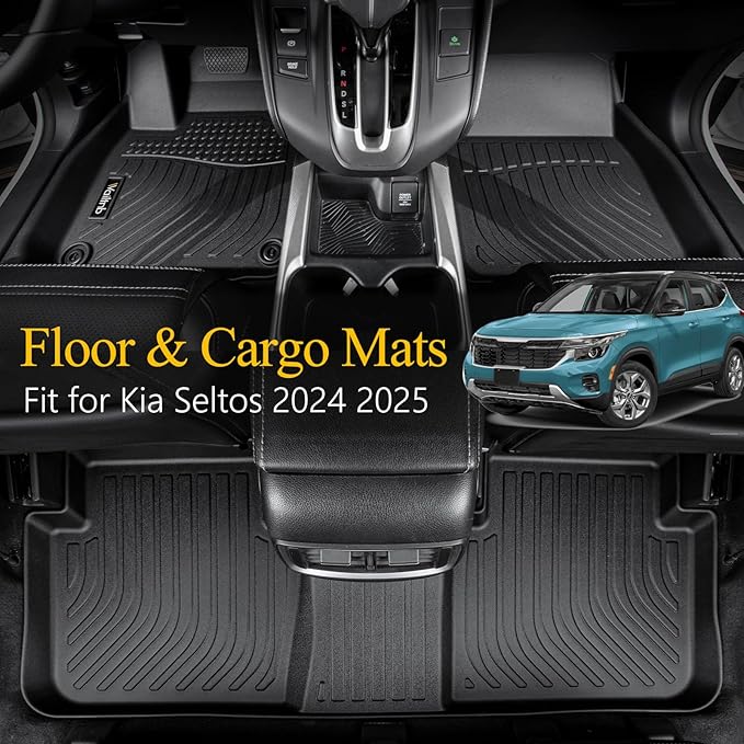 Wailtnb- Floor Mats & Cargo Mats Set Fit Kia Seltos 2024 2025 All Weather Floor Liners for Kia Seltos 2024 Cargo Trunk Liner Accessories for S丨LX丨EX丨SX丨X-Line