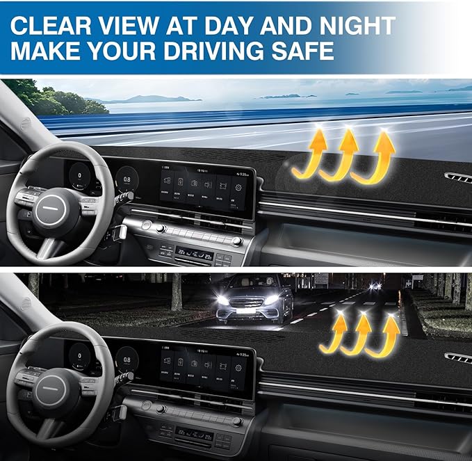 KUST Car Dash Cover for Hyundai Kona 2024 2025 2026 Polyester Dashboard Cover Non-Slip Interior Accessories for Hyundai Kona Custom Fit Dash Mat Sunshade Windshield No Glare Black