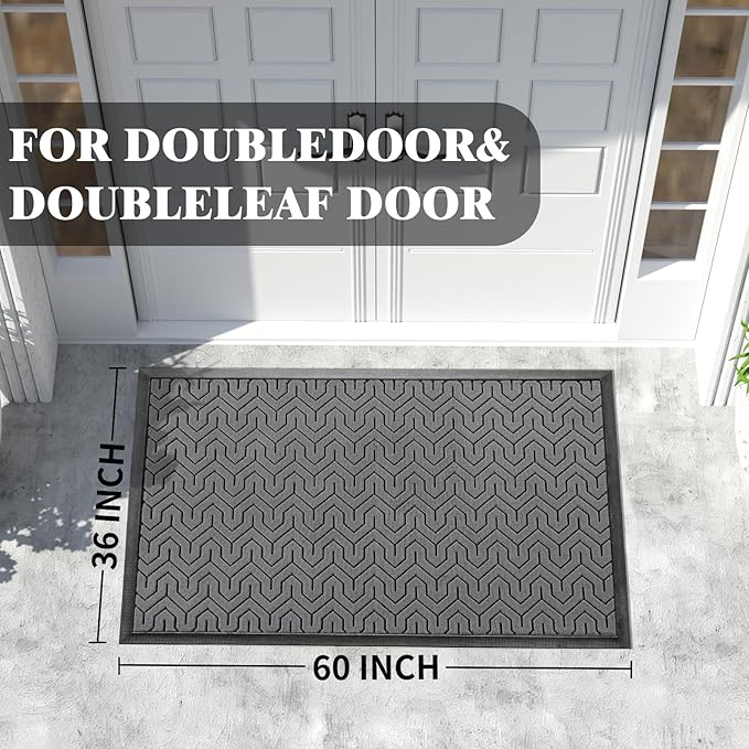 Yimobra Extra Large Door Mat Outside Entrance 60x36, Waterproof Heavy Duty Outdoor Mats for Front Door, Non Slip Rubber Entry Mat for Garage Patio Indoor, Easy Clean, Grey