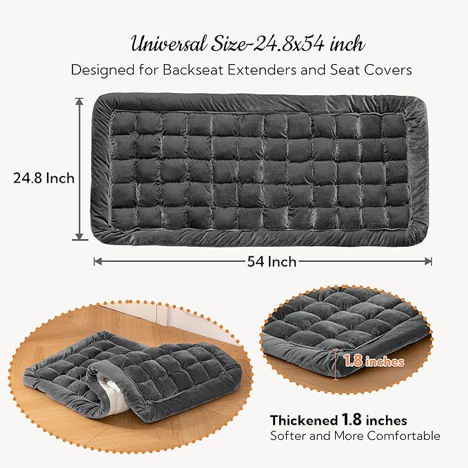 Soulbond Backseat Pet Bed Mat,Dog Bed for Car,Fuzzy Dog Seat Cover for Car Back Seat, Non-Slip Travel Pet Mat, Fit for Backseat Extenders and Seat Covers(Glossy-Dark Gray)