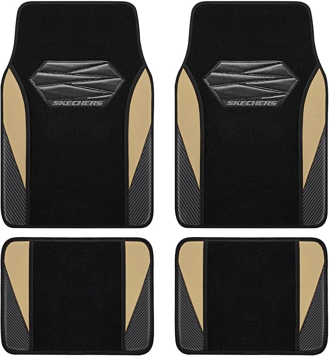 Skechers Car Floor Mats,Waterproof Universal Fit Car Mats,Faux Leather Car Floor Mats,Carbon Floor Mats for Cars with Anti-Slip Skechers Heel Pad Fit for SUV,Vans,Sedans,Trucks,Beige
