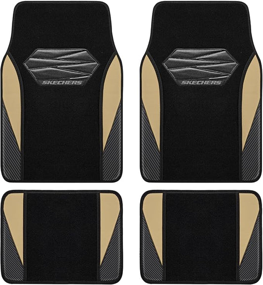 Skechers Car Floor Mats,Waterproof Universal Fit Car Mats,Faux Leather Car Floor Mats,Carbon Floor Mats for Cars with Anti-Slip Skechers Heel Pad Fit for SUV,Vans,Sedans,Trucks,Beige