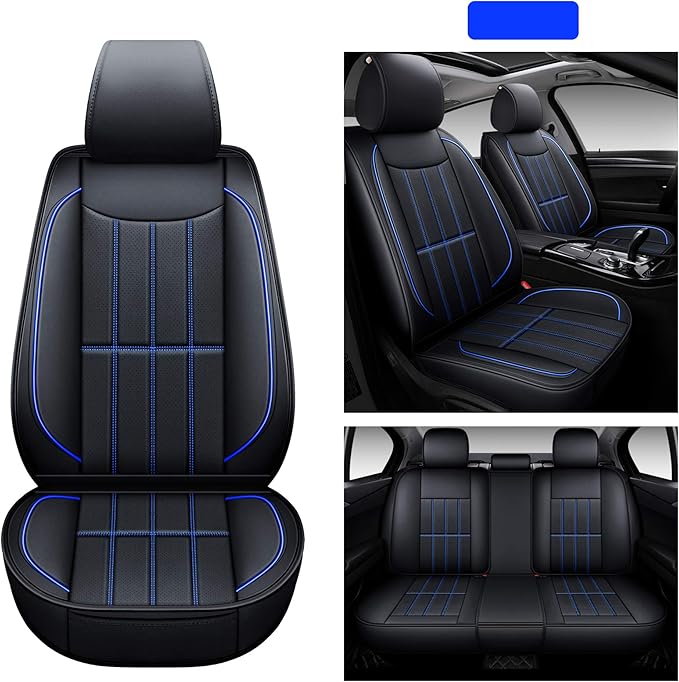 AOOG Leather Car Seat Covers, Leatherette Automotive Vehicle Cushion Cover for Cars SUV Pick-up Truck, Universal Non-Slip Vehicle Cushion Cover Waterproof, Full Set