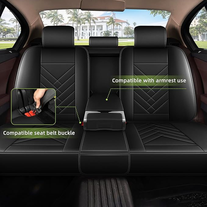 AOMSAZTO Car Seat Covers Full Set Fit for Nissan Rogue Sport 2017-2022 Waterproof Faux Leather Car Seat Cushions Automotive 5 Seat Covers Set（Black）