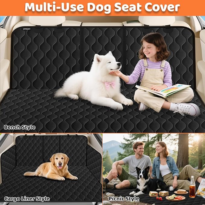 URPOWER Dog Car Seat Cover for Back Seat - Waterproof Bench Seat Cover Fits Middle Armrest for Cars, SUVs & Small Trucks, Nonslip Backseat Dog Covers Rear Seat Protector for Pets and Child