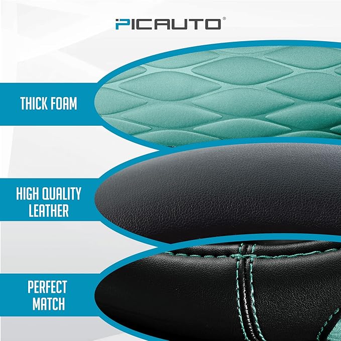 PIC AUTO Steering Wheel Cover, Mint Thick Rhombic Foam and Premium Leather, Universal 14.5-15.5 Inch Breathable Anti-Slip Steering Wheels Accessories for Men & Women