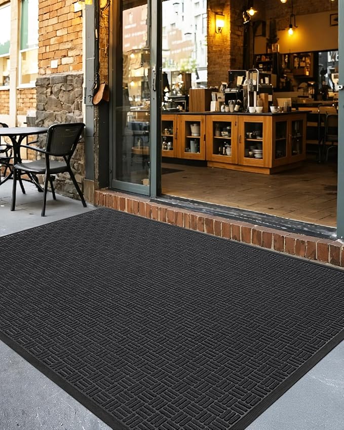DEXI Front Door Mat Outside Entrance, Rubber Entry Doormat Heavy Duty, Welcome Mats Non Slip for Inside House Floor Entryway Back Doors Exterior Patio, 17x29, Maze Black