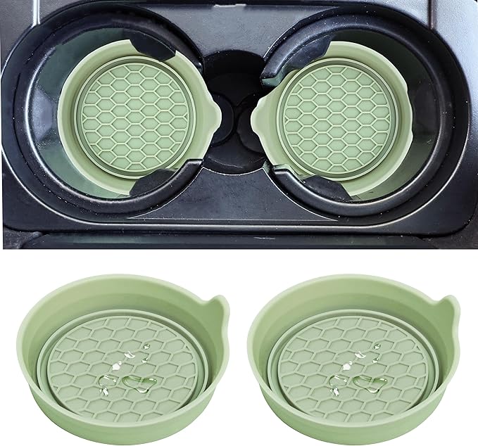 Amooca Car Cup Coaster Universal Automotive Waterproof Non-Slip Cup Holders Sift-Proof Spill Holder Car Interior Accessories 2 Pack Tea Green