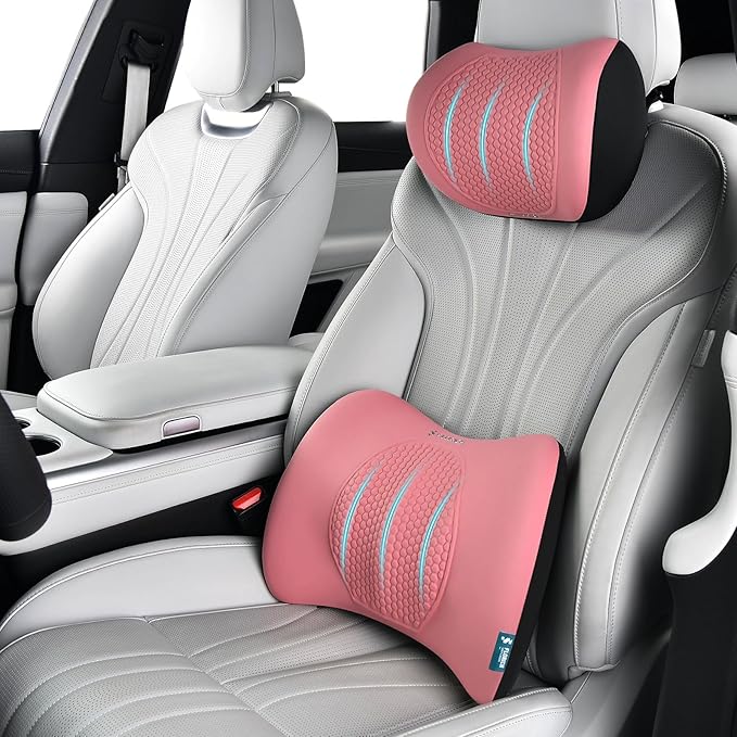 FLORICH Lumbar Support with Car headrest Back Pillow for Chair Headrest Pillow with Gel Memory Foam Massage Point Memory Foam Back Pillow for Office Chair(Pink)