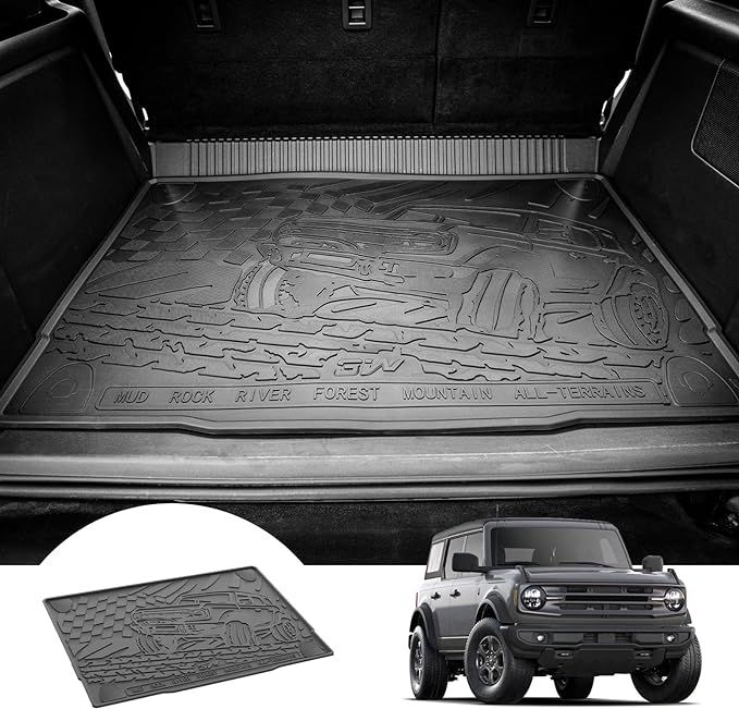 3W Cargo Liner Custom Fit for 2021-2025 Ford Bronco 4 Door, All Weather TPE Heavy Duty Truck Car Mat Accessories Fit for Bronco Trunk Mat, Black (Not for Bronco Sport)