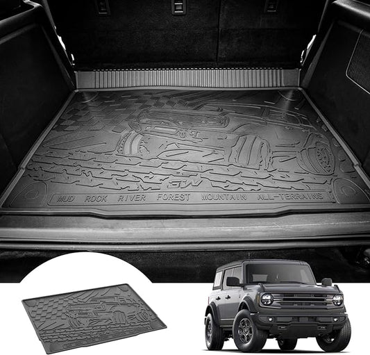 3W Cargo Liner Custom Fit for 2021-2025 Ford Bronco 4 Door, All Weather TPE Heavy Duty Truck Car Mat Accessories Fit for Bronco Trunk Mat, Black (Not for Bronco Sport)