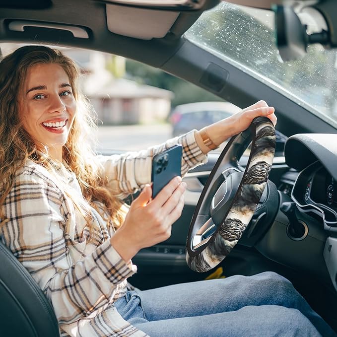 Owl Steering Wheel Covers Women Men Brown Feather Owl Misty Forest Wood Bird Universal Steering Wheel Cover for Women Men Car Accessories Elastic Stretch Steering Wheel Cover for Truck Auto