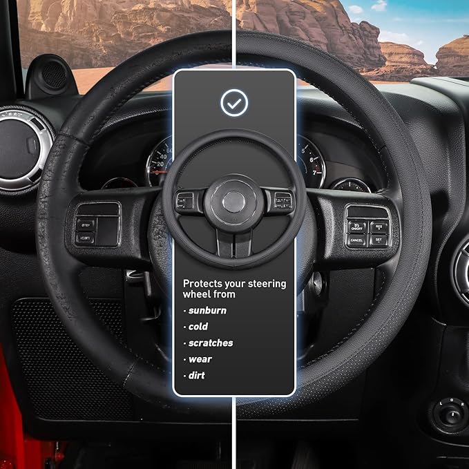 SEG Direct Car Steering Wheel Cover for F-150 Tundra Range Rover Large Size 15.5-16 inch (39.5-41cm) Black Breathable Microfiber Leather