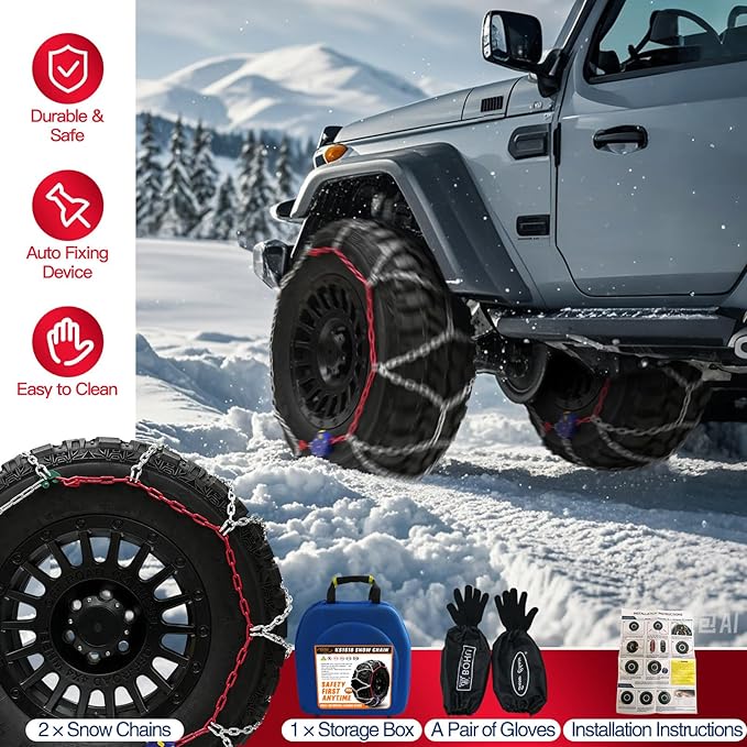 DEDC Auto Lock Snow Tire Chains,1Min Quick,4.5mm Enhance Manganese Steel Heavy Anti Skid Chain for Off Road SUV And Pickup Trucks Traction Ice Iced Cold Road 255 265 275 285 295 305 Set of 2 (KS1619)