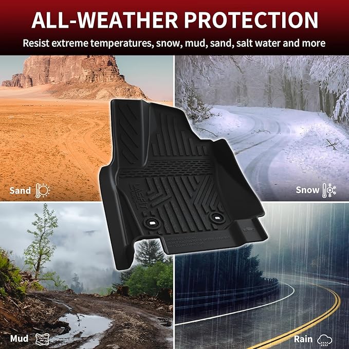 LASFIT Floor Mats for Toyota Tacoma 2024-2026 (Only Fit Hybrid) Double Cab, All Weather Floor Liner for Tacoma 2024 2025 2026 TPE Custom Fit Car Mats Front&Rear 2 Row Mats,Black