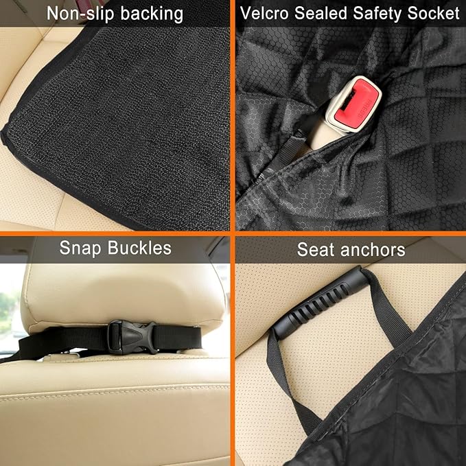 Dog Car Seat Cover for Back Seat, Waterproof Bench Backseat Protector, Nonslip Rear Seat Cover for Kids & Pets, Compatible with Middle Armrests and Fits for Cars, Trucks & SUVs