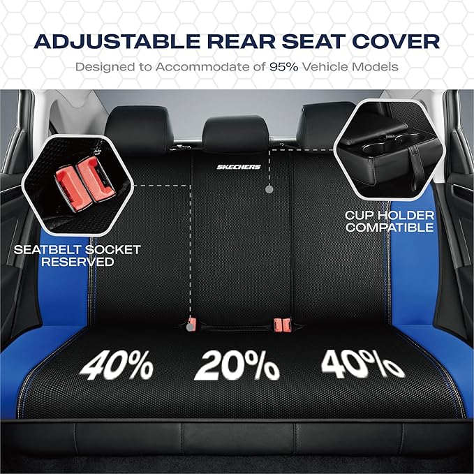 Skechers Memory Foam Seat Covers,Air- Cooled Mesh Thick Car Seat Covers,Leather Seat CoversFull Sets,Airbag Compatible,Automotive Comfort Universal Fit for SUVs,Vans,Sedans,Cars,Trucks,Blue