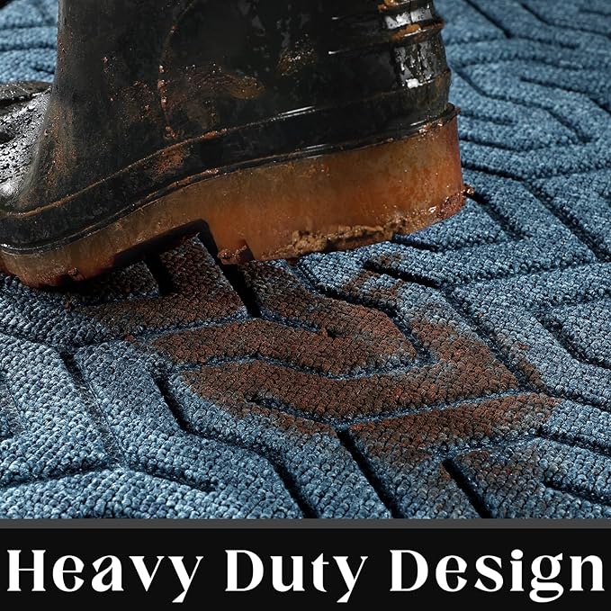 Yimobra Large Door Mat Outside Entrance 47x24, Waterproof Heavy Duty Outdoor Mats for Front Door, Non Slip Rubber Entry Mat for Garage Patio Indoor, Easy Clean, Mix Blue