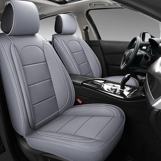 AOOG Leather Car Seat Covers with Car Backseat Organizer, Universal fit Automotive Vehicle Most Sedan SUV Pick-up Truck (Full Set, Grey)