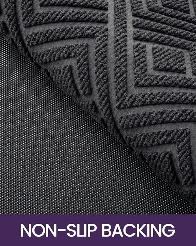 DEXI Front Door Mat Outside Entrance, Heavy Duty Rubber Backed Doormat, Stain and Fade Resistant, Low-Profile Easy Clean Entryway Floor Mats, 32x48, Checkered Grey