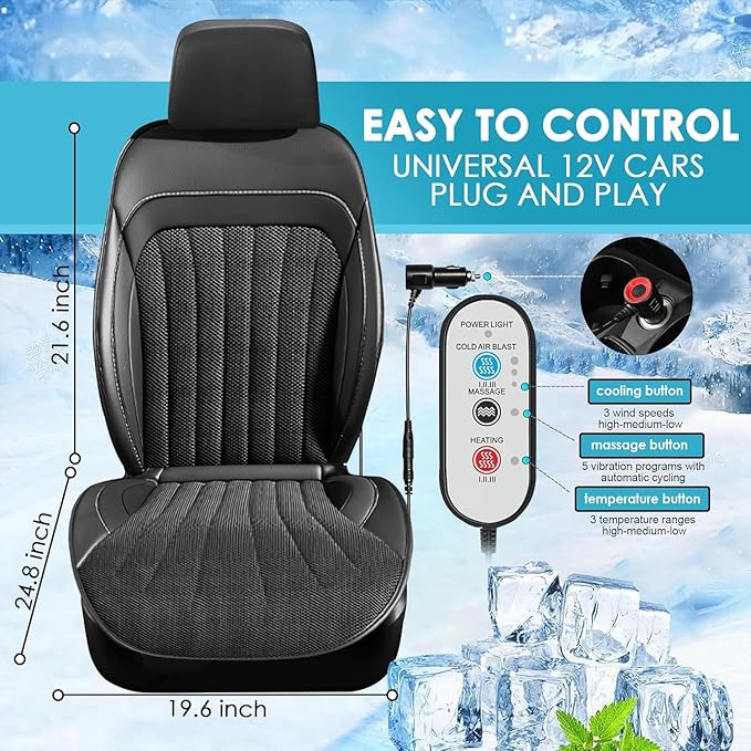 3 in 1 Massage Cushion with Winter, Cooling Seat Covers, Chair Massager for Full Body 12V Car Seat Covers, Gifts for Dad Mom (Winter,Summer,Massage-1)