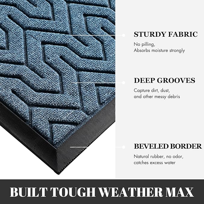 Yimobra Large Door Mat Outside Entrance 47x24, Waterproof Heavy Duty Outdoor Mats for Front Door, Non Slip Rubber Entry Mat for Garage Patio Indoor, Easy Clean, Mix Blue
