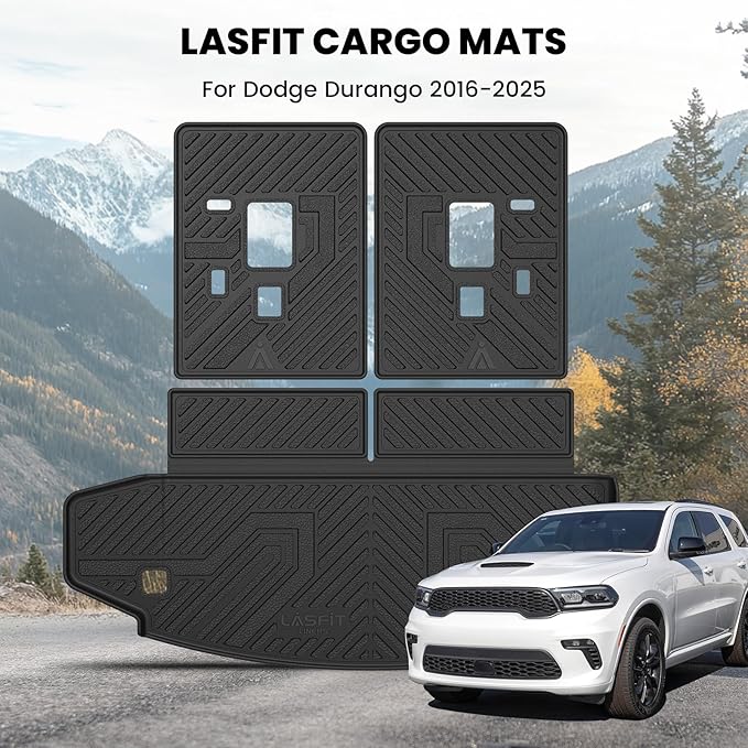 LASFIT Trunk Mat for Dodge Durango 2011-2026, Fit 2nd Row Bench Seating(7seats) & 2nd Row Bucket Seating 6seats, Not for 5 Seats, All Weather TPE Custom Fit Car Mat Cargo Liner, Black