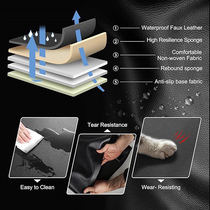 AOMSAZTO Seat Covers Toyota Tundra: Custom Fit for 2022 2023 2024 2025 2026 Toyota Tundra Crewmax Double Cab Waterproof Leather Truck Seat Covers Protectors (Black&Red)