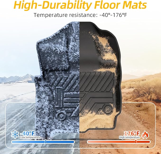 PWY Car Mats for Ford F150 2015-2025 / F-150 Lightning SuperCrew 2022-2025 (Rear w/o Fold Flat Storage), Custom Truck Mats, TPE Heavy Duty Floor Liners, All Weather Car Liners, 3PCS Truck Accessories