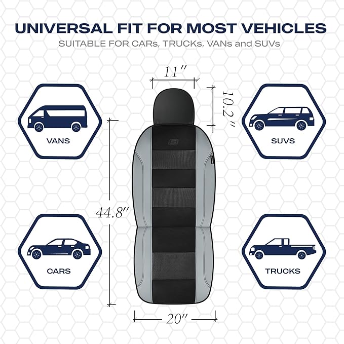 Skechers Aircooled & Memory Foam Car Seat Covers,Premium Leather with EVA Mesh Seat Covers, Front car seat Protector, Airbag Compatible, Automotive Comfort for Most Cars, Vans, Trucks, SUV,Gray