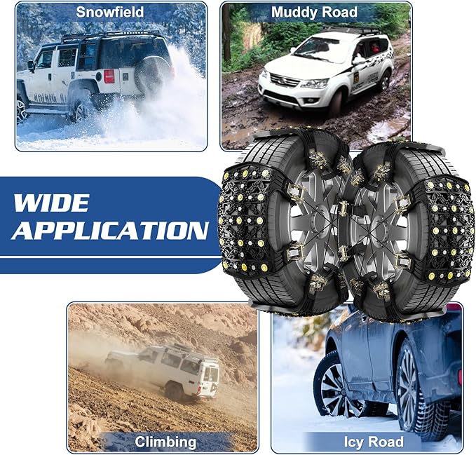 LILYPELLE Upgraded Snow Chains 16 Pack, Tire Chains for Cars/SUVs/Pickup Trucks, Emergency Anti Slip Tire Traction Chains for Tire Width 165-275mm