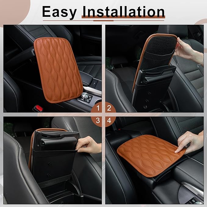 Amiss Auto Center Console Pad, Universal Waterproof Car Armrest Seat Box Cover, Leather Auto Armrest Cover Protector for Most Vehicles, SUV, Truck, Car (Brown)