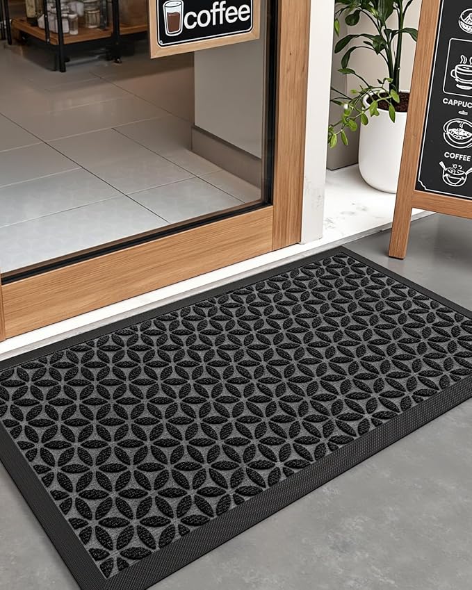 DEXI Front Door Mat Outside Entrance, Rubber Entry Doormat Heavy Duty, Welcome Mats Non Slip for Inside House Floor Entryway Back Doors Exterior Patio, 24x48, Hexafoil Floral