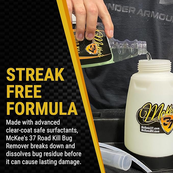 McKee's 37 - Road Kill Bug Remover Combo | Powerful Bug Remover for Cars Exterior with Safe & Effective Microfiber Scrubber (22 oz + Scrubber)