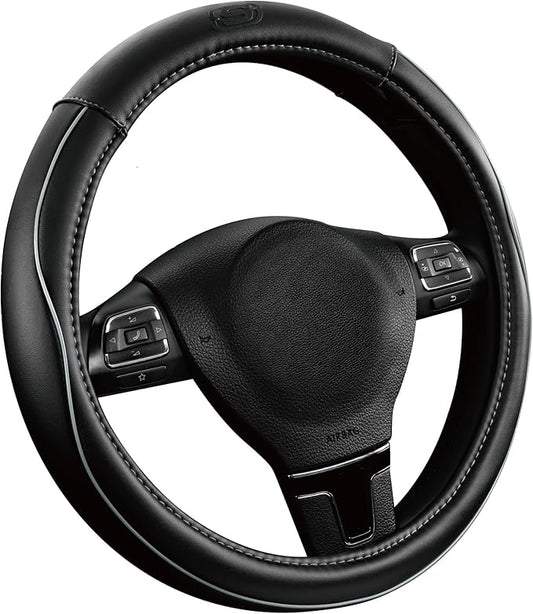 Skechers Memory Foam Steering Wheel Cover,Piping Microfiber Leather Steering Wheel Cover Sporty Universal Fit 14" 1/2-15" Car Wheel Protector for Men Women Fit Suvs,Vans,Sedans,Car,Trucks,Gray