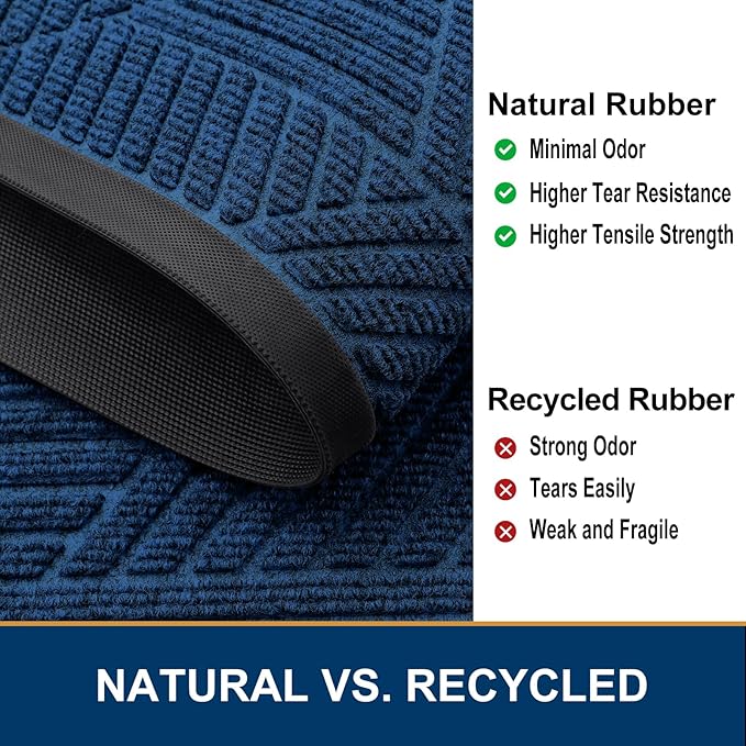 Smiry Front Door Mat Outside Entrance, Heavy Duty Sturdy Natural Rubber Doormat, Trap Dirt and Moisture, Easy Clean Low Profile Mats for Indoor Outdoor Entry, Irregular Triangle (36x24, Medium Blue)