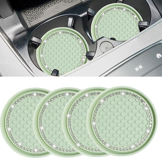 Amooca Car Cup Coaster 4 Pack Universal Non-Slip Cup Holders Insert Coasters Bling Crystal Rhinestone Car Interior Accessories Tea Green Dots