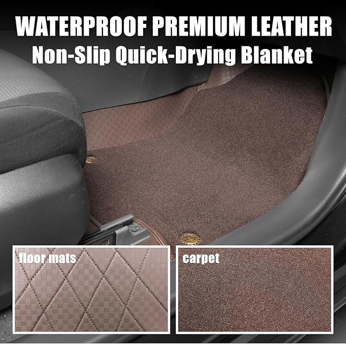 EKR Custom Floor Mats for Tesla Model 3 2017-2023, Front & 2nd Row Luxury Double Layer Car Floor Mat Liner Fit Model 3 2017 2018 2019 2020 2021 2022 2023 - Leatherette Plus Carpet (Brown)