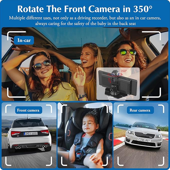 Carpuride 4K W903 Portable Wireless Carplay & Android Auto with Dash Cam - 9.3" HD IPS Screen, 4K Front Camera, Loop Recording, Bluetooth, Mirror Link, GPS, Siri, Dashboard Mounted