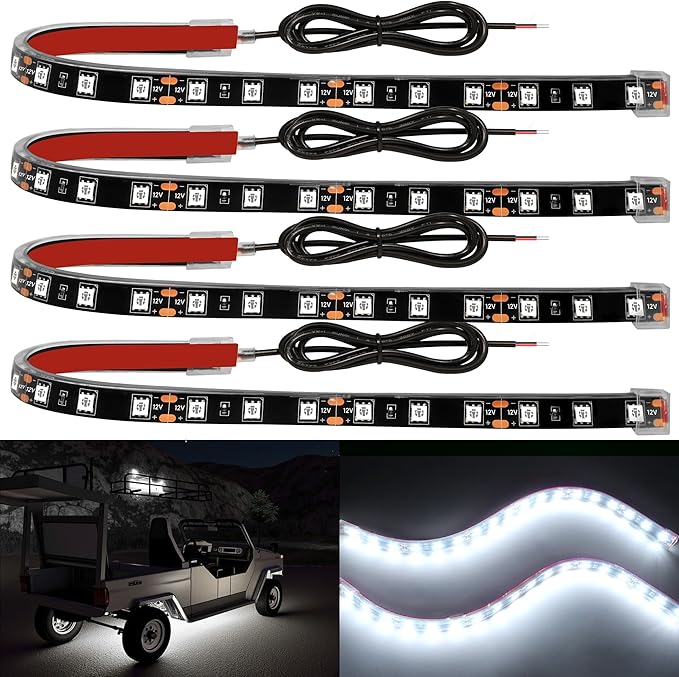 YM E-Bright 4Pcs Led Strip Lights for Car, 12inch Waterproof IP68 Car Underglow Strip Lights Decoration 18SMD 12V Led Interior Exterior Lights Strip for Cars Motorcycles Truck Golf Cart Boat - White