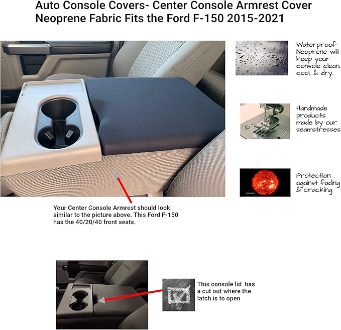 Auto Console Covers - Premium Center Console Cover Armrest Compatible with Ford F-150 2015-2022, Waterproof Neoprene Fabric Middle Console Cover (Light Gray)