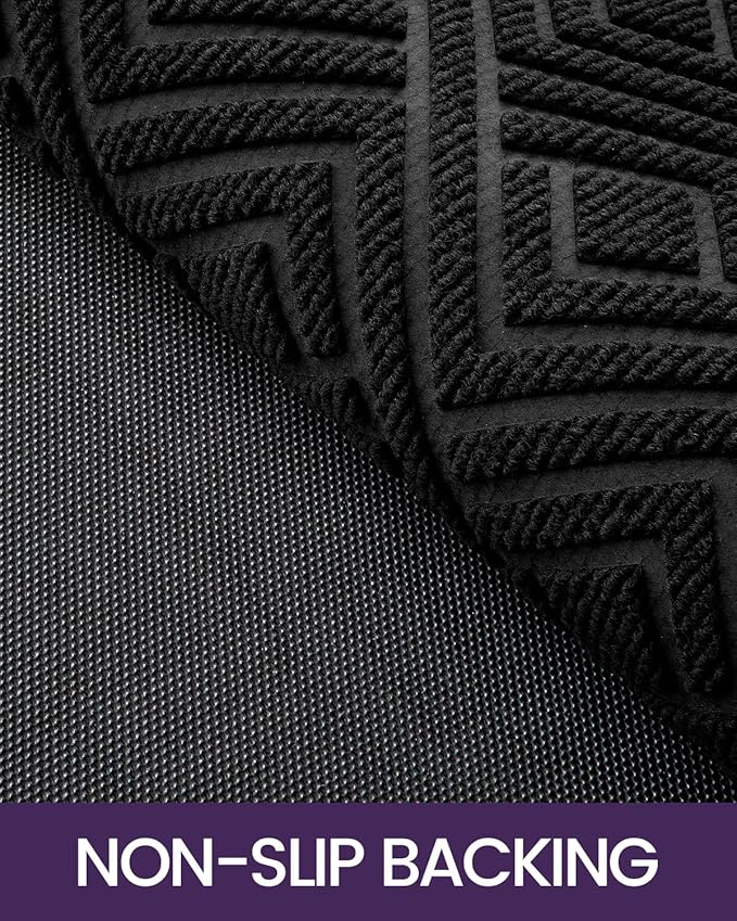 DEXI Front Door Mat Outside Entrance, Heavy Duty Rubber Backed Doormat, Stain and Fade Resistant, Low-Profile Easy Clean Entryway Floor Mats, 17x29, Checkered Black