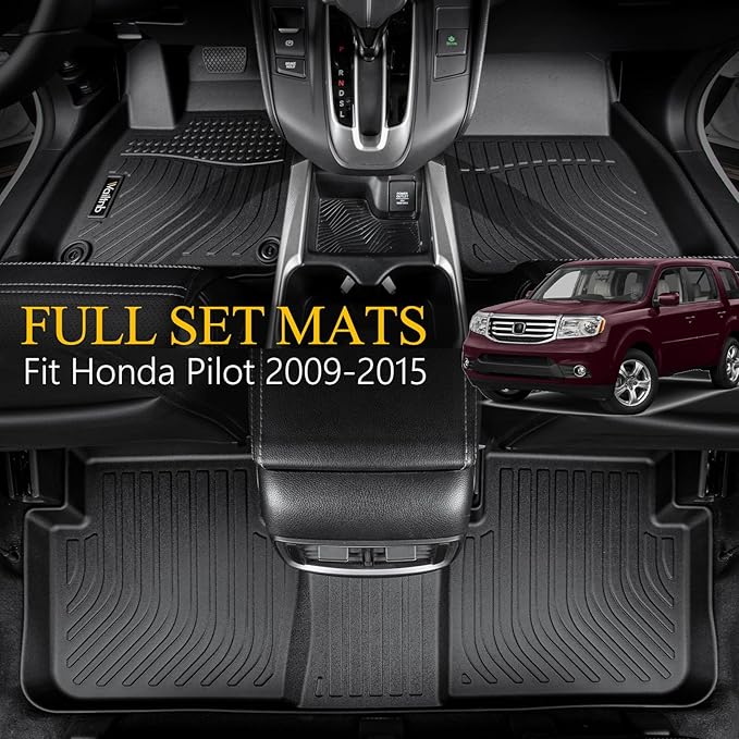Wailtnb- Floor Mats & Cargo Mats Set Fit Honda Pilot 2015-2009 All Weather Floor Liners for 2015 2014 2013 2012 2021 2010 2009 Pilot Trunk Liner for Honda Pilot Full Sets Accessories
