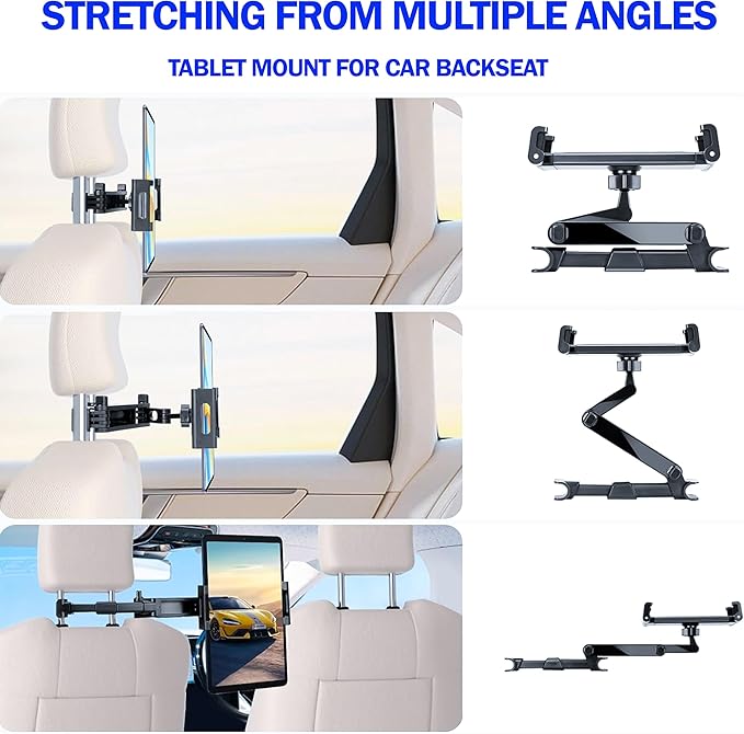 Tablet Holder for Car 1 Pack, iPad Headrest Mount for 5.3-12.9" iPads/Phones, Car Tablet Holder with 360° Adjustable Rotating, Upgraded iPad Mount, Road Trip Essentials (Black)